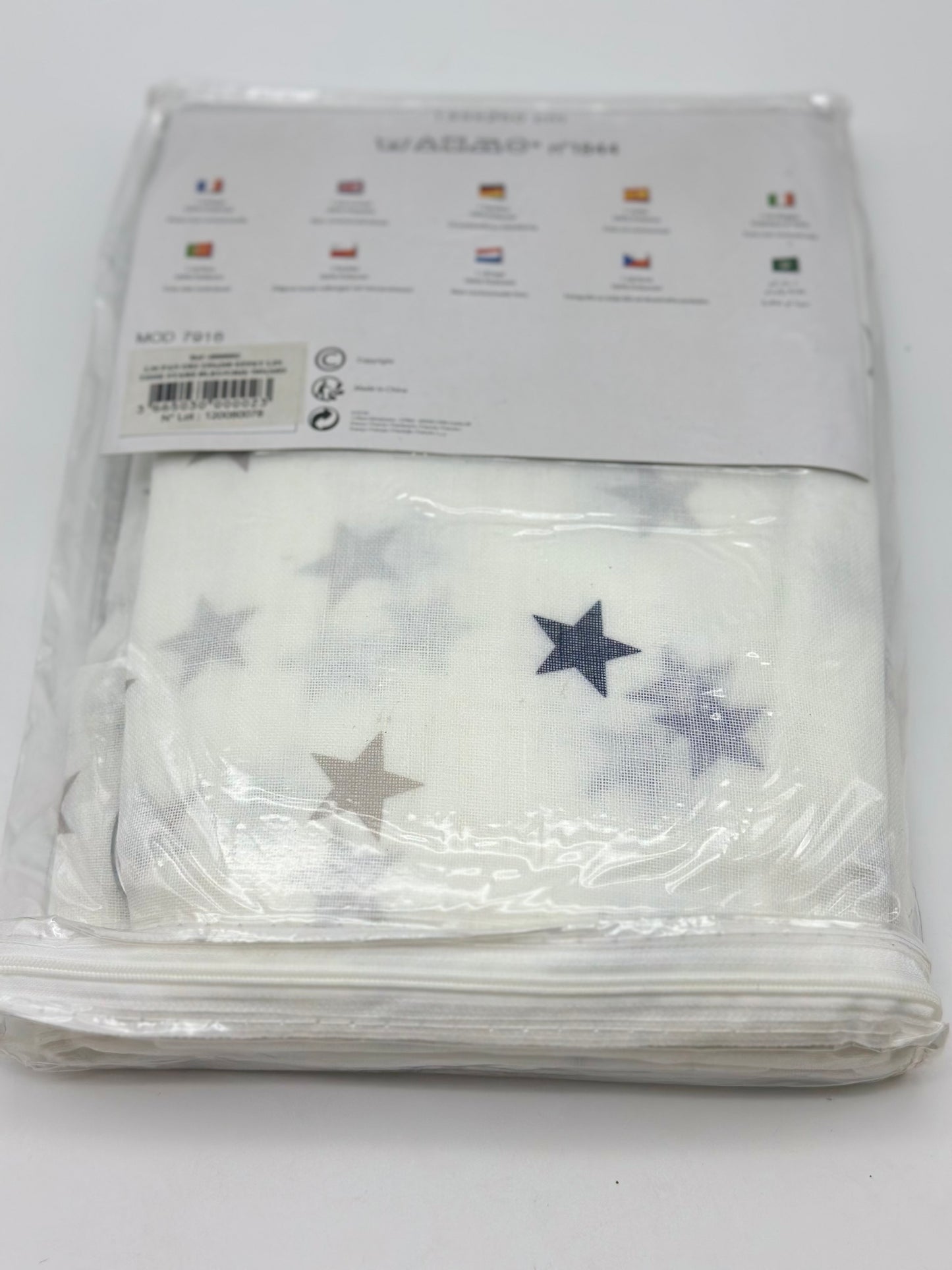 Voilage tamisant, Stars bleu et blanc l.135 x H.260 cm