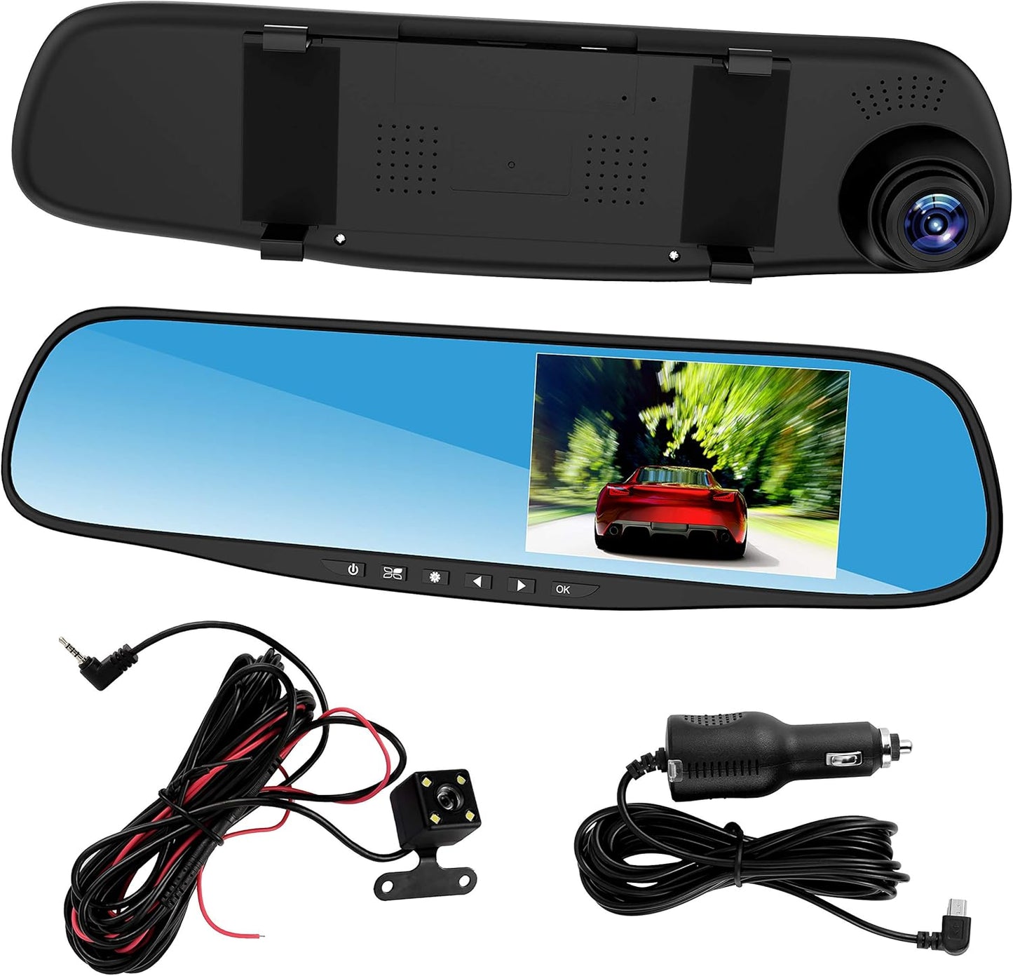 Dash cam 4.3 "1080p à Double Objectif Voiture Auto DVR Miroir Dash Cam enregistreur + Kit caméra de Vue arrière