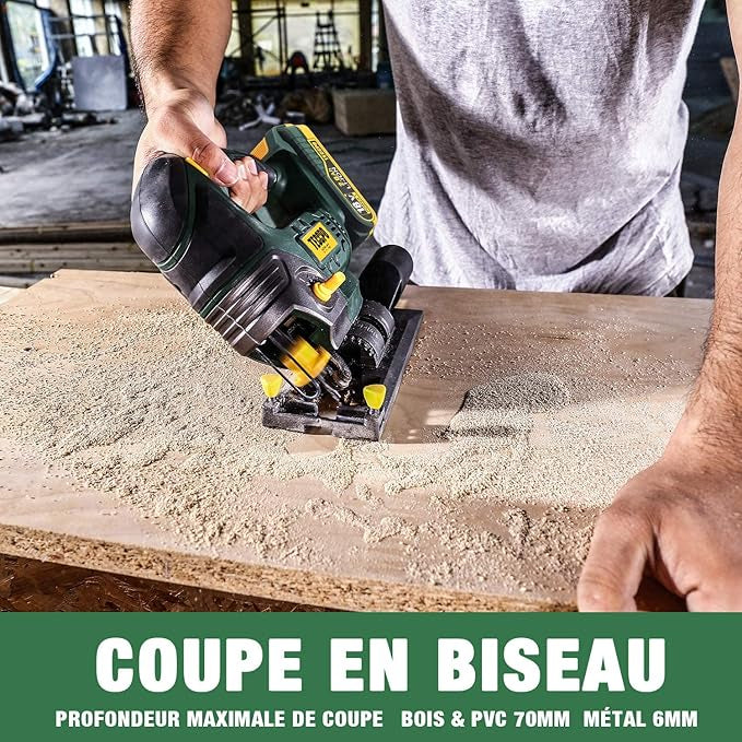Scie Sauteuse sans Fil TECCPO 18V, 90mm dans le bois, 90mm dans PVC, 10mm dans l'acier, 2 x 2.0Ah Batteries, 2300RPM, 6 Lames, Lampe LED, 45°Angle de Coupe Max, Boîte de Transport