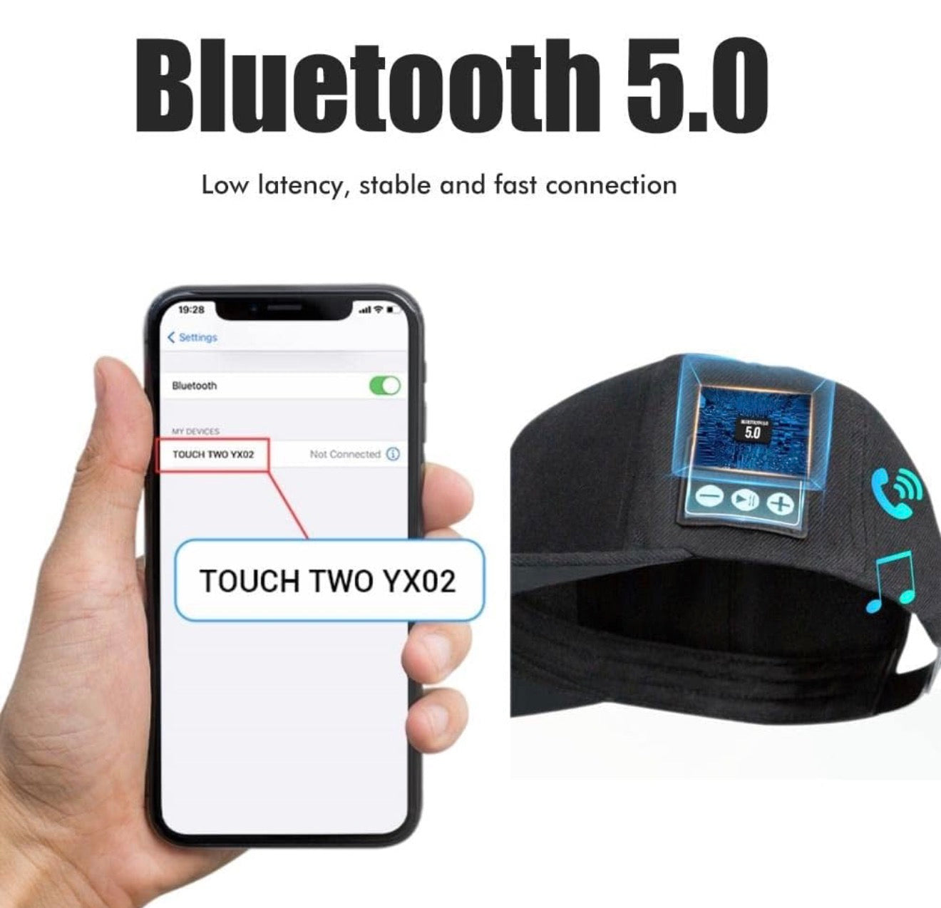 Casquette de Musique avec Haut-Parleur Bluetooth, Chapeau Bluetooth réglable avec Haut-Parleur Intelligent sans Fil Bluetooth 5.0, Casquette de Baseball Street Sports