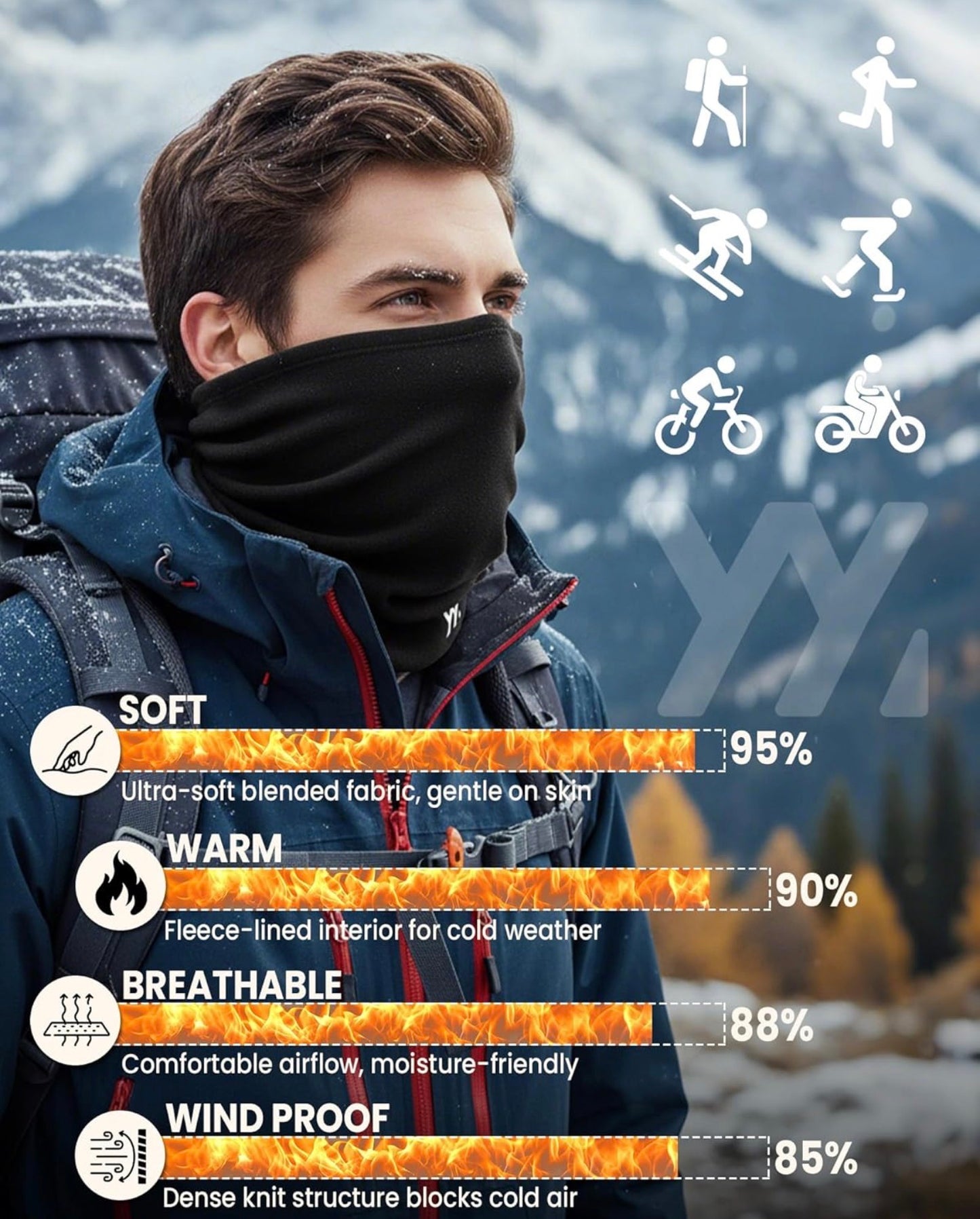 Écharpe tubulaire pour homme et femme - Chaude et respirante - Foulard multifonction - Écharpe extensible