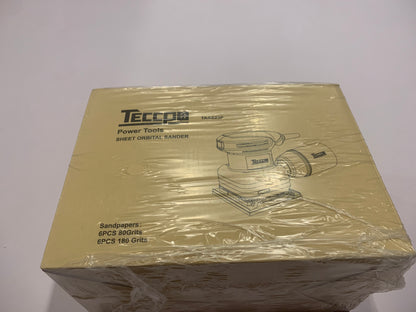 Ponceuses de Détail, TECCPO Ponceuse Vibrante 210W 14500 RPM, Moteur en Cuivre Fin, 12pcs Papiers de Verre, Surface Orbite 105x114mm, avec Sac de Poussière Recyclable