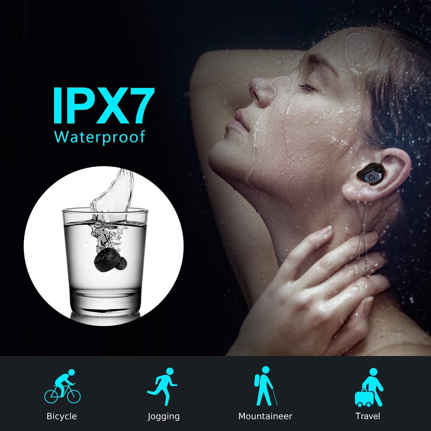 4UMOR V5.0 Ecouteur sans Fil Sport IPX7 Etanche Oreillette Bluetooth Appariement Automatique Contrôle Tactile Réduction du Bruit Casque Intra-auriculaire