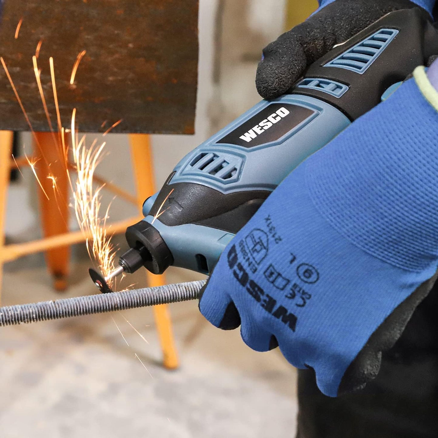 WESCO - WS3113KU.1 Kit d'outils rotatifs, 7 vitesses variables, 82 accessoires, 35 000 tr/min, arbre extensible, bloc sans clé, pour sculpter, polir, couper, graver