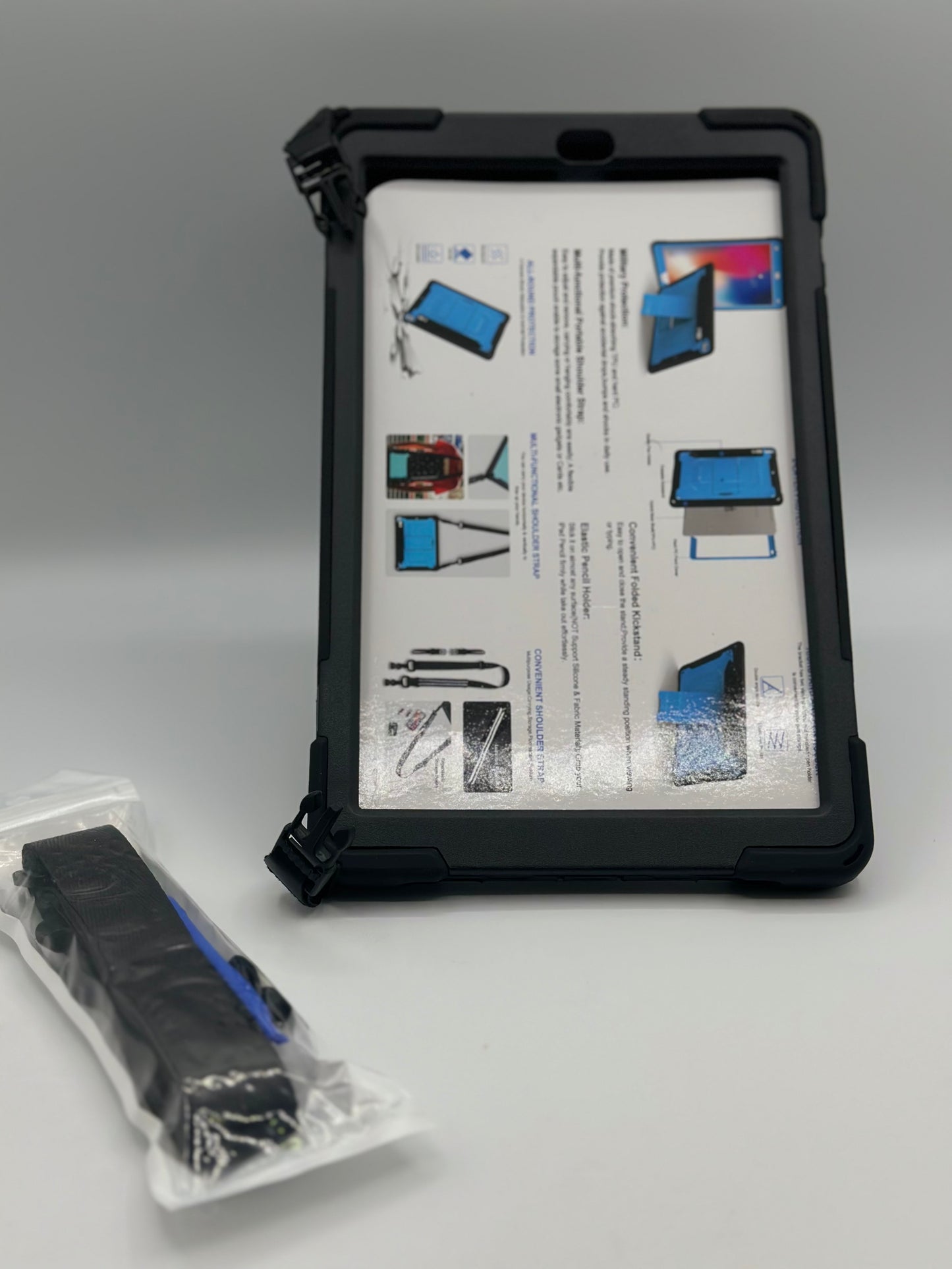 Coque Antichoc pour Samsung Galaxy Tab A 10.5" SM-T595/T590, Étui Armure Robuste avec Support Rotatif, Dragonne et Bandoulière, Protection Housse pour Galaxy Tab A T590/T595, 10.5 Pouces, Noir
