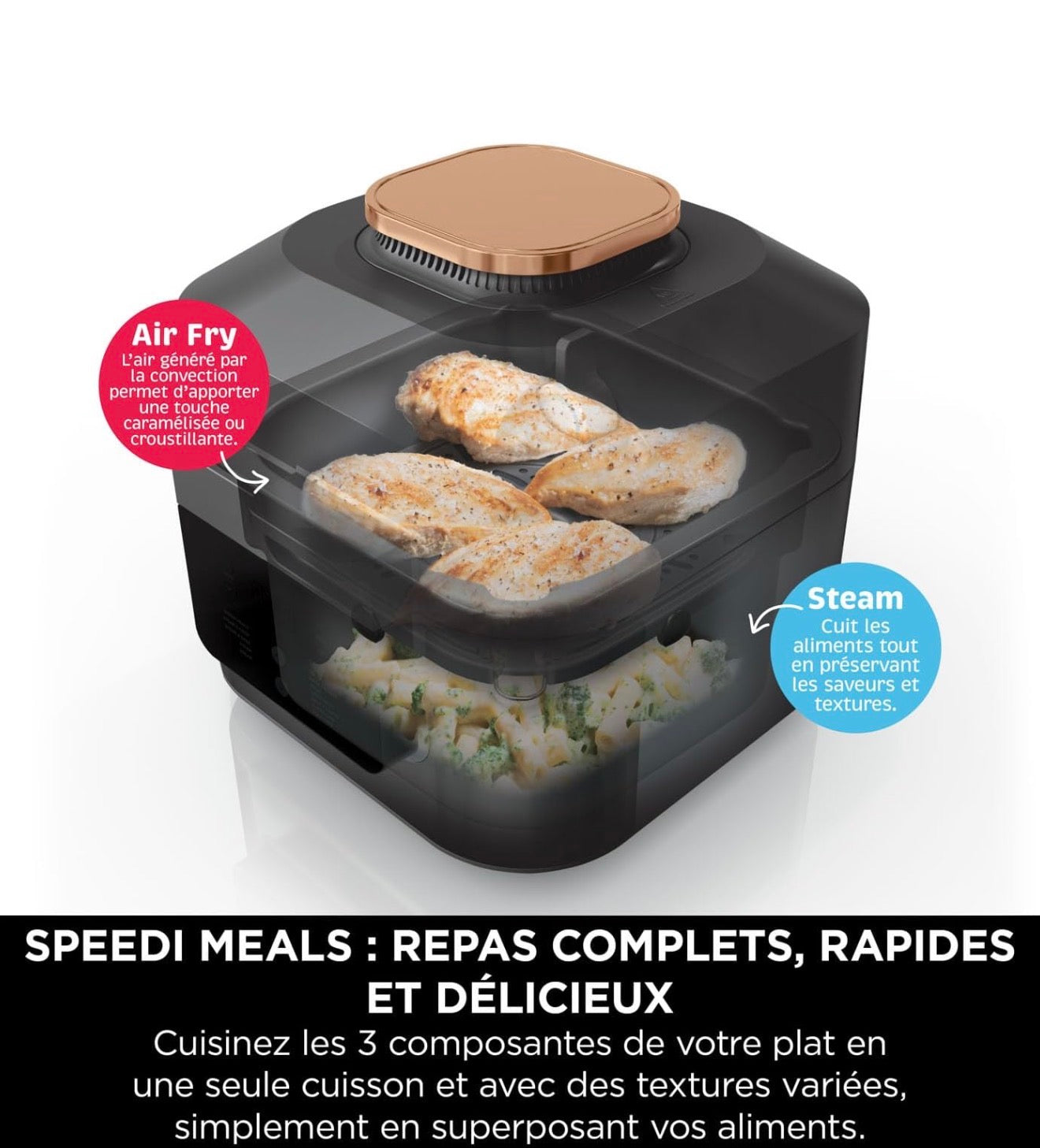 Ninja Speedi multicuiseur 10-en-1 vapeur/air,cuisson sans huile, nettoyage facile 5,7L, noir/cuivre