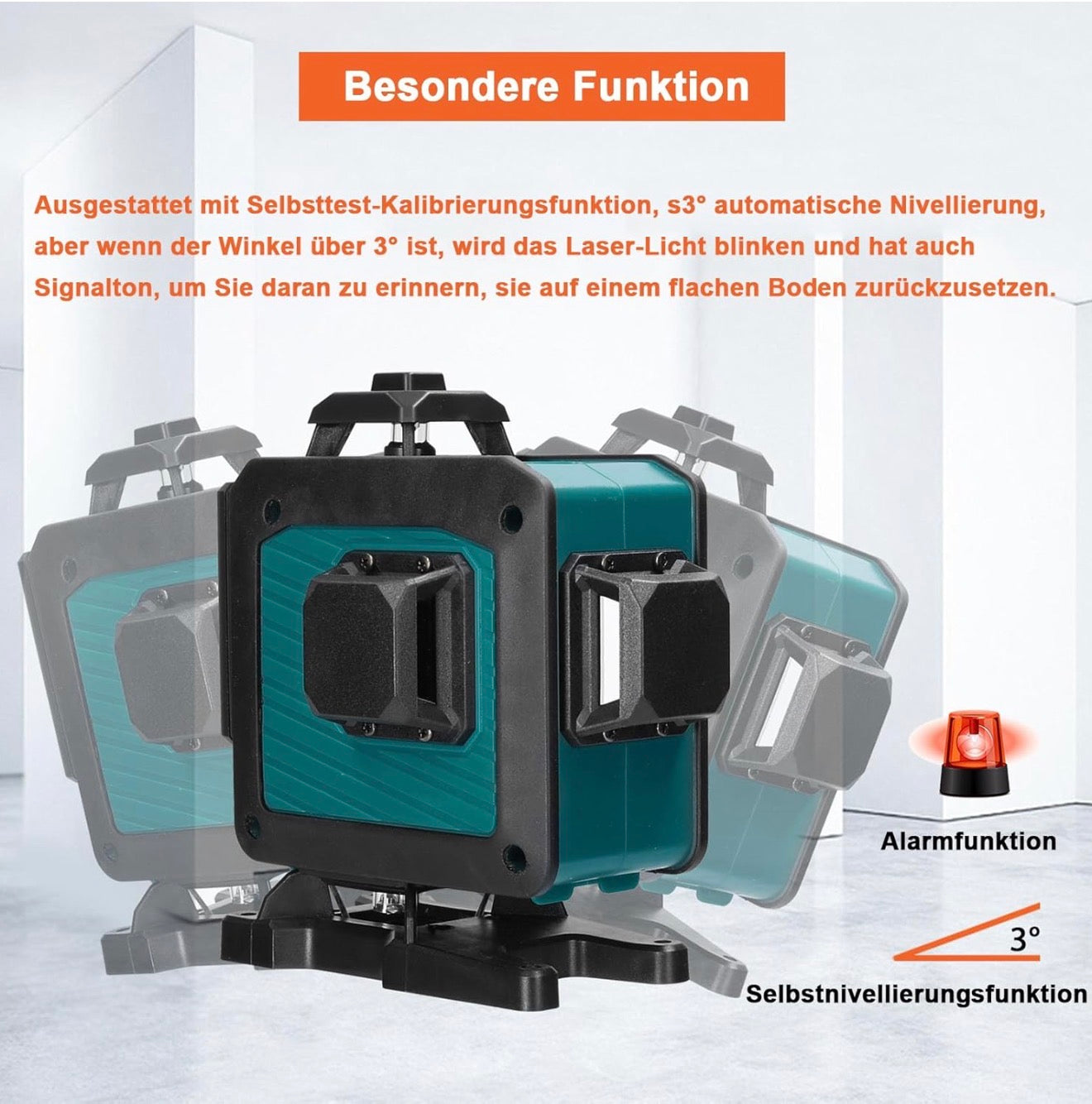 Laser lignes croisées avec trépied 4x360° 16 lignes laser lignes croisées 3 ° autonivelant avec support trépied,2 * 2400 mAh batteries et télécommande,support mural,cadre de levage