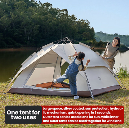 Tente double couche - Tente dôme, dépliante automatique - Équipement de randonnée et de camping en plein air - Couleur fromage, pour 3-4 personnes