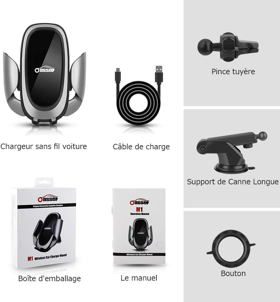 Oasser Chargeur Sans Fil de Voiture 10 W Chargeur à Induction de Voiture pour IPhone XS Max/XS/XR/X, IPhone 8/8 Plus, Nexus 7/6/5, Galaxy S9/S8/S8+/S7/S6 , Note 5 et Appareils Qi