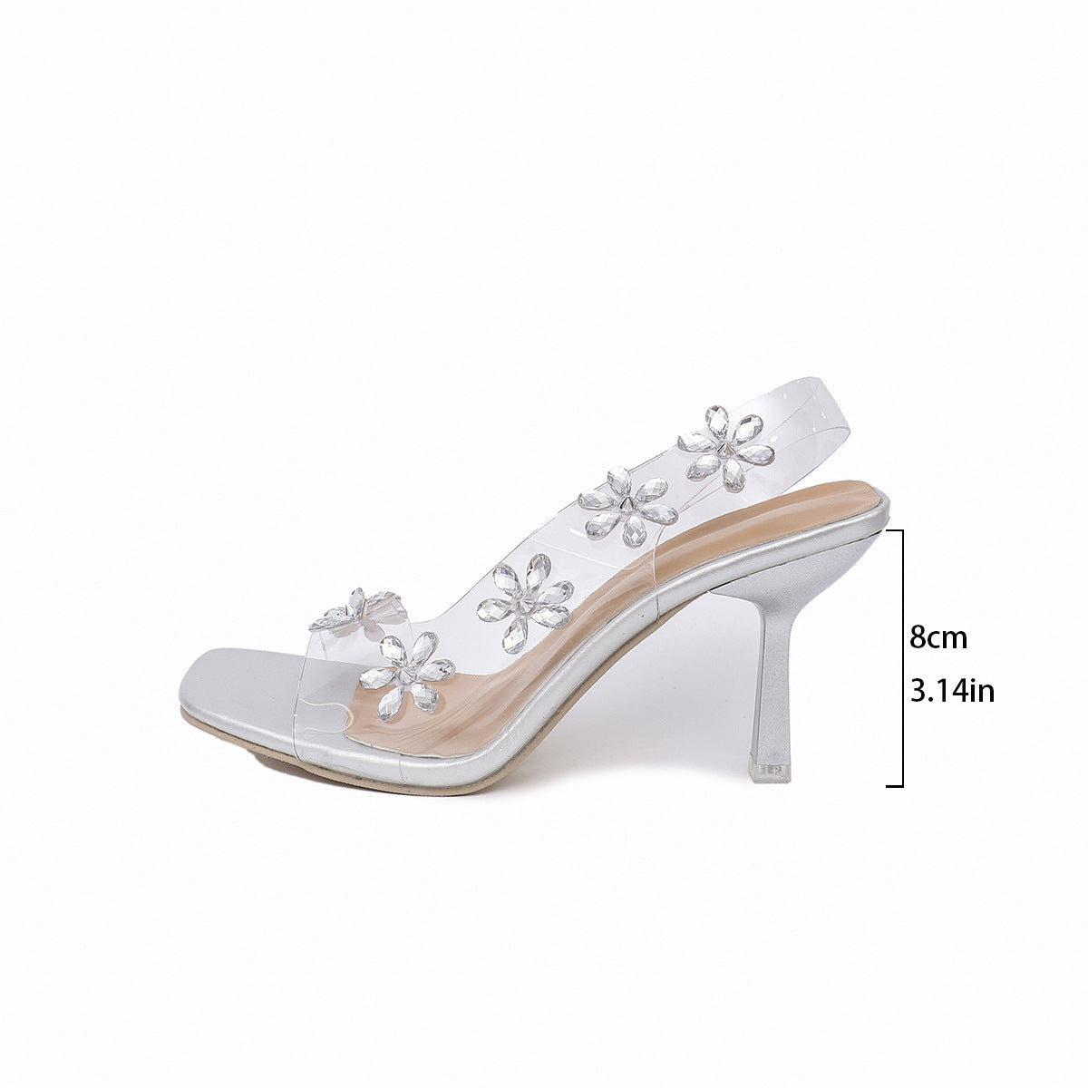 Escarpins "Crystal-Flower" – PVC Transparent, Fleurs en Strass & Bout Carré Éléga