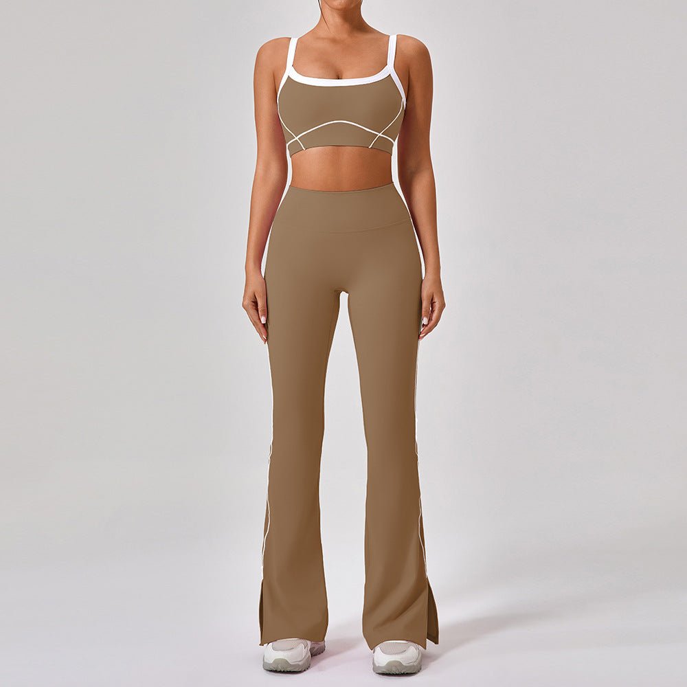 Ensemble "Contour-Flex" – Set Fitness 2 Pièces à Bretelles Spaghetti & Design Bicolore
