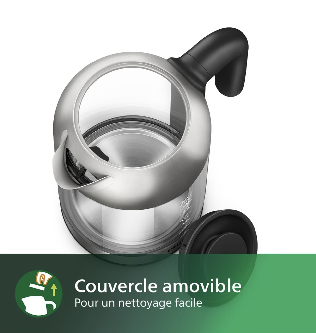 Philips Série 5000 Bouilloire Électrique en Verre - Capacité 1,7L, Résistance Plate pour Ébullition Rapide, Tamis Anti-Calcaire, Base 360° Sans Fil, Couvercle Amovible, Voyant Bleu (HD9339/80)