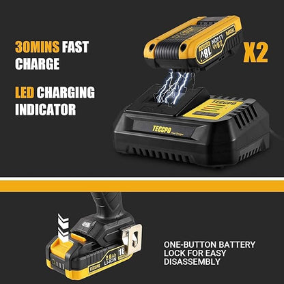 TECCPO Perceuse Visseuse sans Fil Brushless, 18V Perceuse a Percussion(60Nm), 30min Rapide Chargeur, 2×2.0Ah Batteries, 13mm Mandrin, 2 Vitesses (0-550/2000 tr/min), 35pcs Gratuit Accesoires-TDHD02P