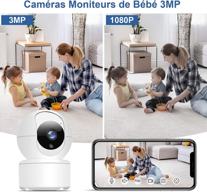 Camera Surveillance WiFi intérieure 2K HD Alarme, sans Fil Vision Nocturne, Audio bidirectionnel