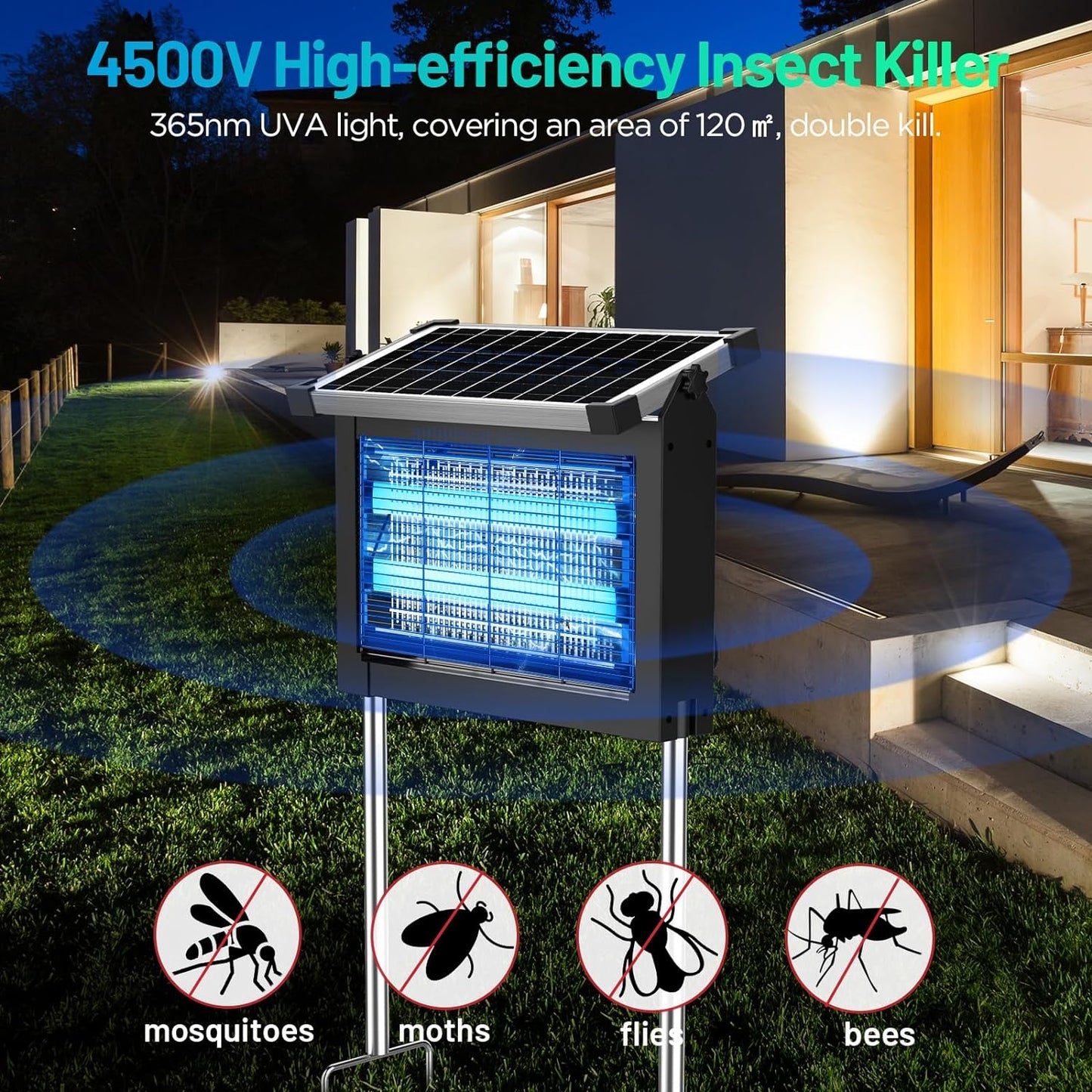 Lampe Anti Moustique, 4500V Anti Moustique Extérieur Solaire électrique, USB C Étanche neuf