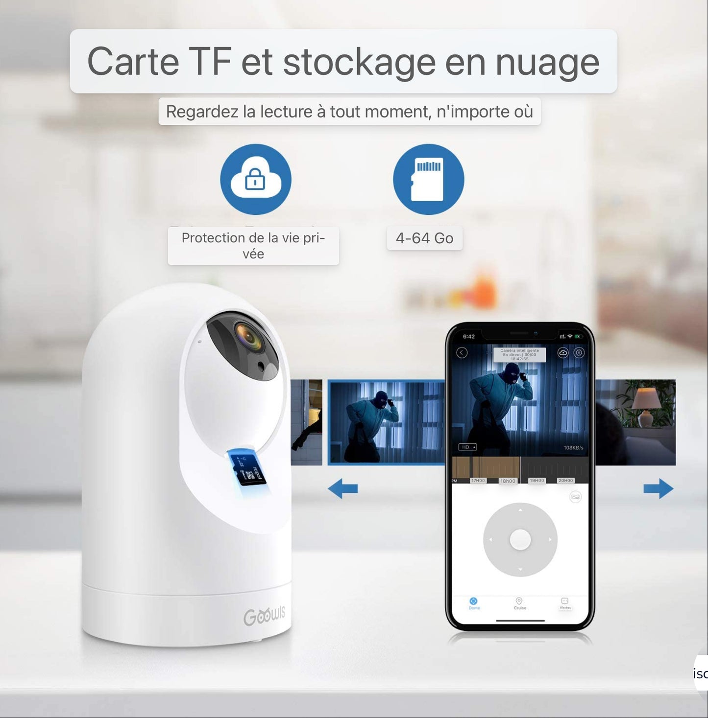 Caméra WiFi pour la sécurité domestique 1080P Pan/Tilt 2.4GHz pour moniteur bébé/animal de compagnie/nounou Vision nocturne Détection de mouvement Audio bidirectionnel Fonctionne avec Alexa