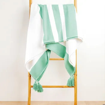 Plaid Slavia pompons, vert l.180 x L.220 cm
