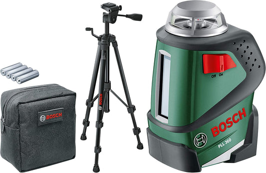 Bosch Home and Garden Laser à lignes croisées PLL 360 Set (trépied, support, 4x piles AA, cendres de protection, zone de travail 20 m, précision de mesure ± 0,4 mm/m), 603663001, noir, vert