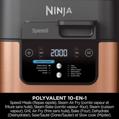 Ninja Speedi multicuiseur 10-en-1 vapeur/air,cuisson sans huile, nettoyage facile 5,7L, noir/cuivre
