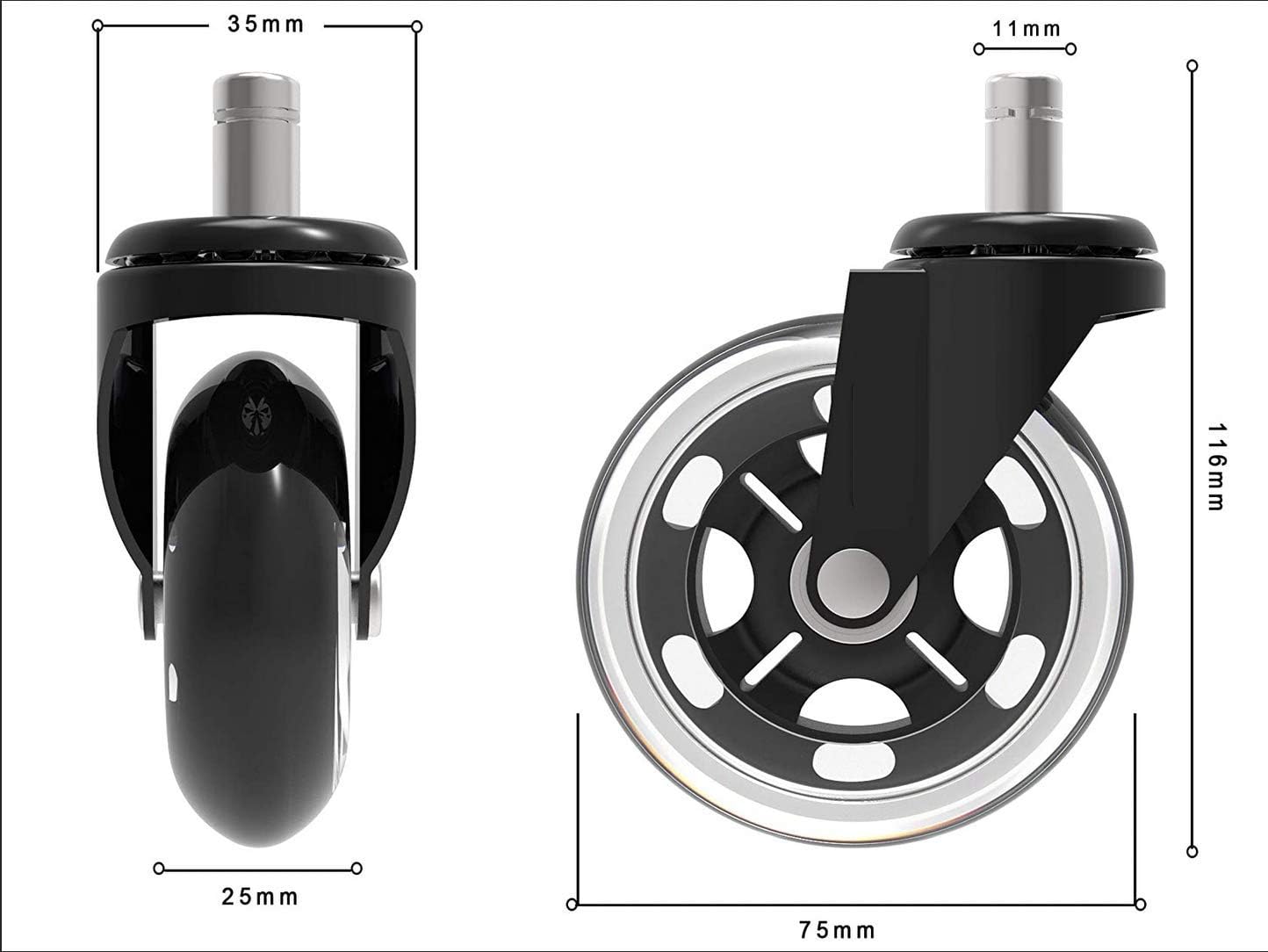 GBL - Lot de 5 Roulettes pour Chaise de Bureau - Roulette Pivotante avec Roue Protège Parquet en Caoutchouc - ne Marque pas les Sols -avec Roulement Silencieux
