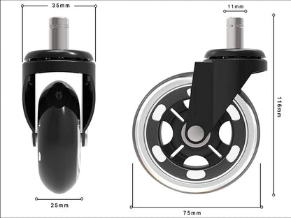 GBL - Lot de 5 Roulettes pour Chaise de Bureau - Roulette Pivotante avec Roue Protège Parquet en Caoutchouc - ne Marque pas les Sols -avec Roulement Silencieux
