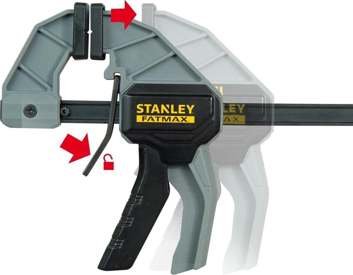 Stanley Fmht0 Serre-Joint M 150 Gamme FatMax - Travaux De Précision - Patin De Protection Amovibles - Rainure En V Pour Maintien Des Tubes - Rail En Acier - Corps En Nylon Renforcé