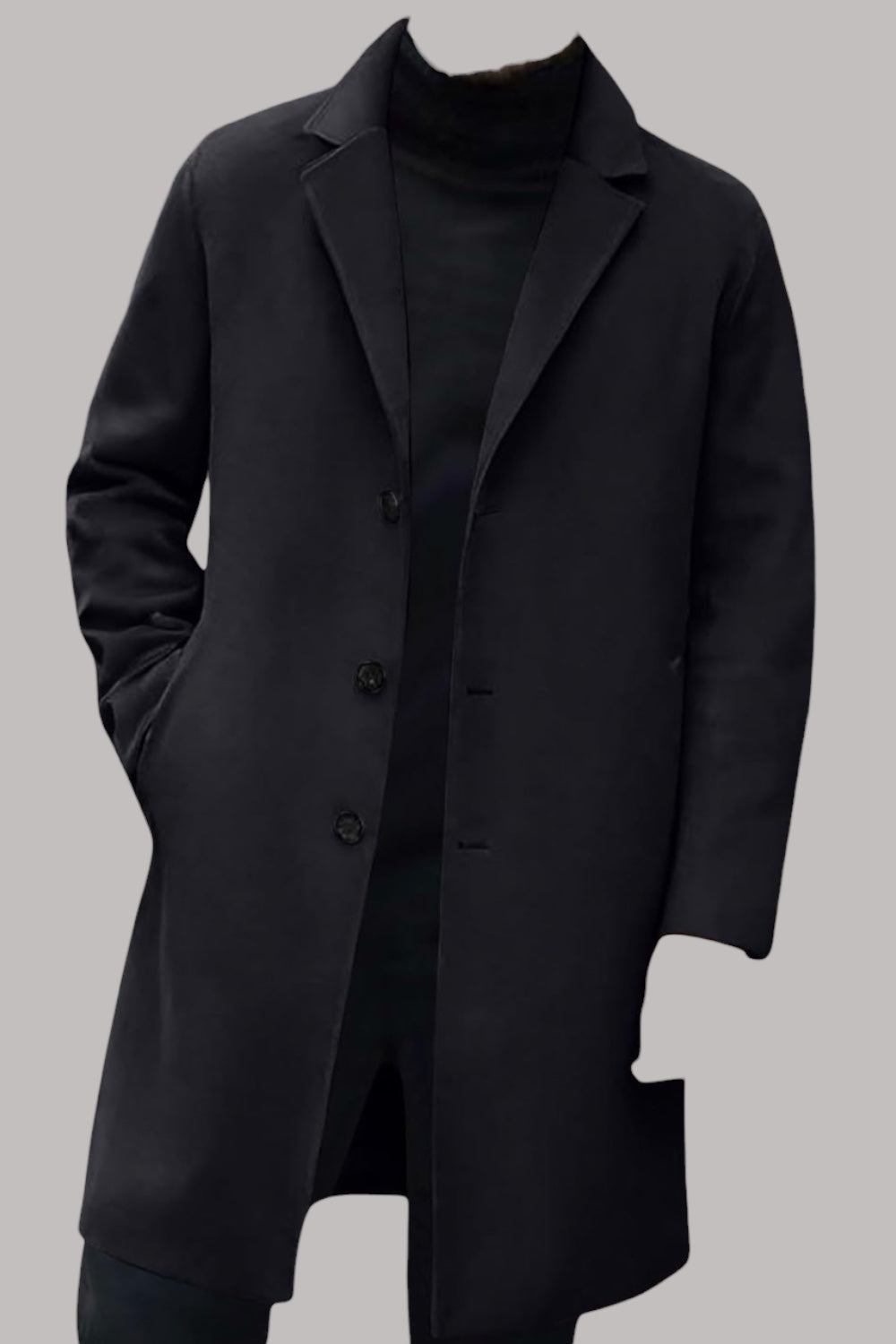 Manteau Homme en Laine Automne-Hiver Longue Simple Boutonnage Blouson Business Vetements Regular Fit Coupe Vent mi Saison