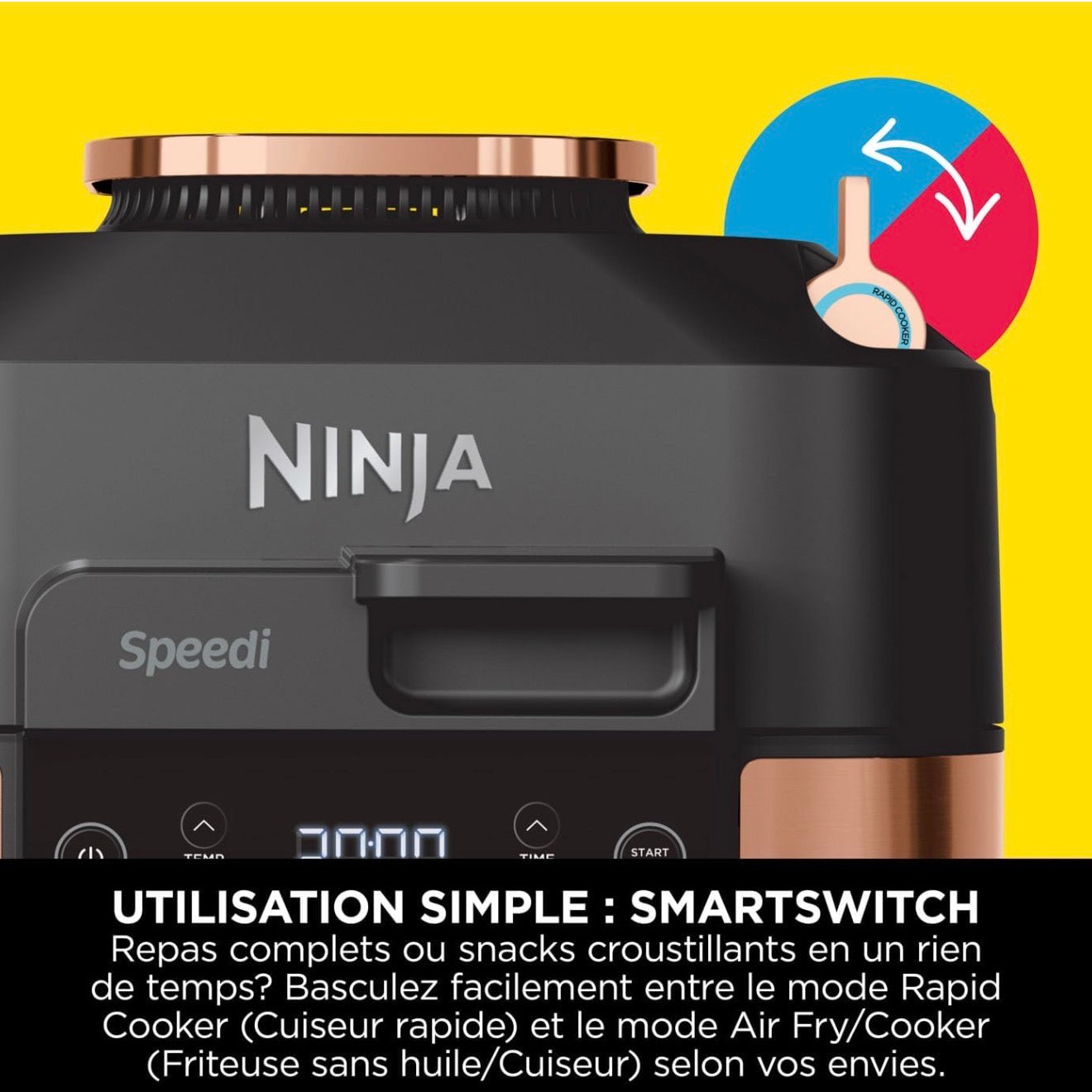 Ninja Speedi multicuiseur 10-en-1 vapeur/air,cuisson sans huile, nettoyage facile 5,7L, noir/cuivre