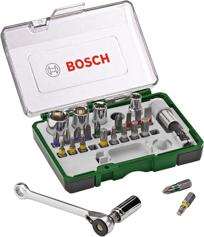 Bosch 27pcs. Jeu d'embouts de tournevis et à cliquet (PH, PZ, Hex, T, S-Bit, accessoires perceuse-visseuses et tournevis)