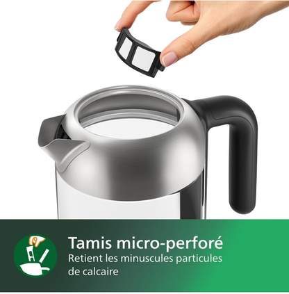 Philips Série 5000 Bouilloire Électrique en Verre - Capacité 1,7L, Résistance Plate pour Ébullition Rapide, Tamis Anti-Calcaire, Base 360° Sans Fil, Couvercle Amovible, Voyant Bleu (HD9339/80)