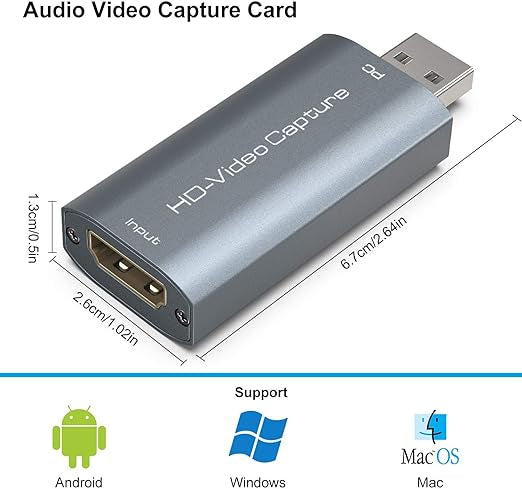 Carte de Capture Audio Vidéo, HDMI 1080P Video Capture Card de Jeu vers USB 2.0 pour Windows/Mac/Androide