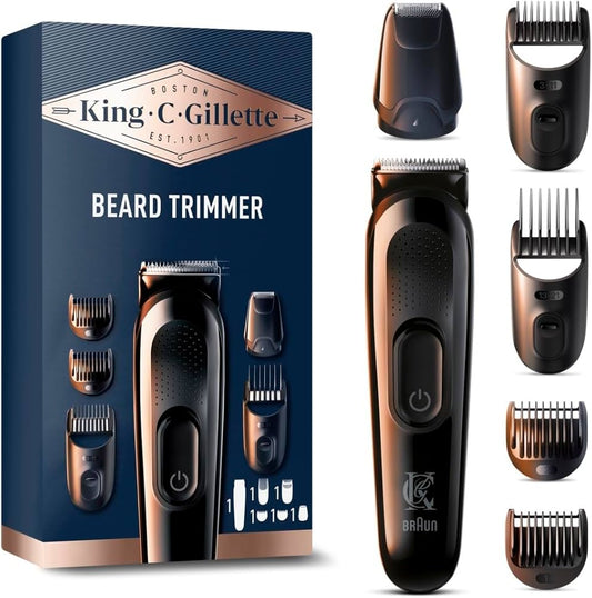 Gillette King C Tondeuse Electrique Pour Hommes, Sans Fil Avec Lames Affûtées Inusables, Tête Lavable, Coffret Avec 4 Sabots Différents Pour Rasage De La Barbe De 3 Jours, Courte, Moyenne Et Longue