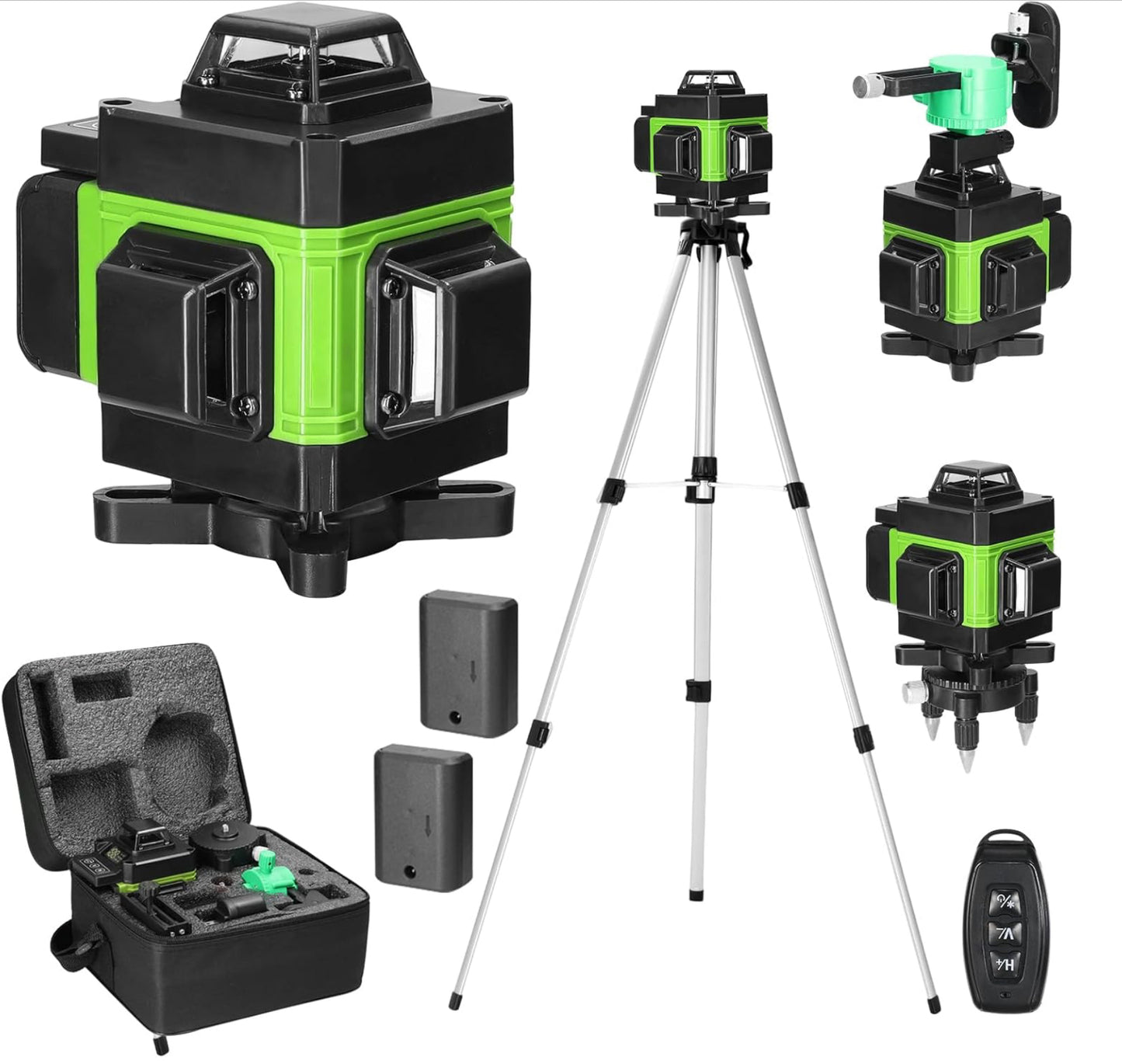 Niveau Laser 4D 16 Lignes ±3° Niveau Automatique, 2x2400 mAh Batteries Rechargeables IP54, 1.2M 3-Réglable trépied