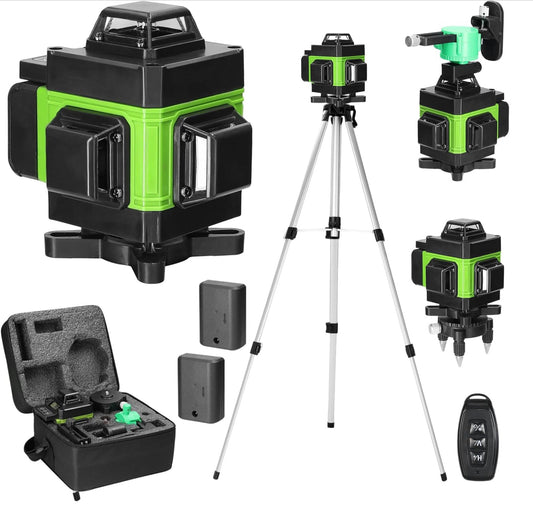 Niveau Laser 4D 16 Lignes ±3° Niveau Automatique, 2x2400 mAh Batteries Rechargeables IP54, 1.2M 3-Réglable trépied