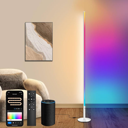 Lampadaire sur Pied Salon, RGBCW LED Compatible avec Alexa / Google Home / WiFi APP et Télécommande, D'angle Lampe Moderne Chambre Musique Sync 2700K-6500K 16 Millions Couleurs