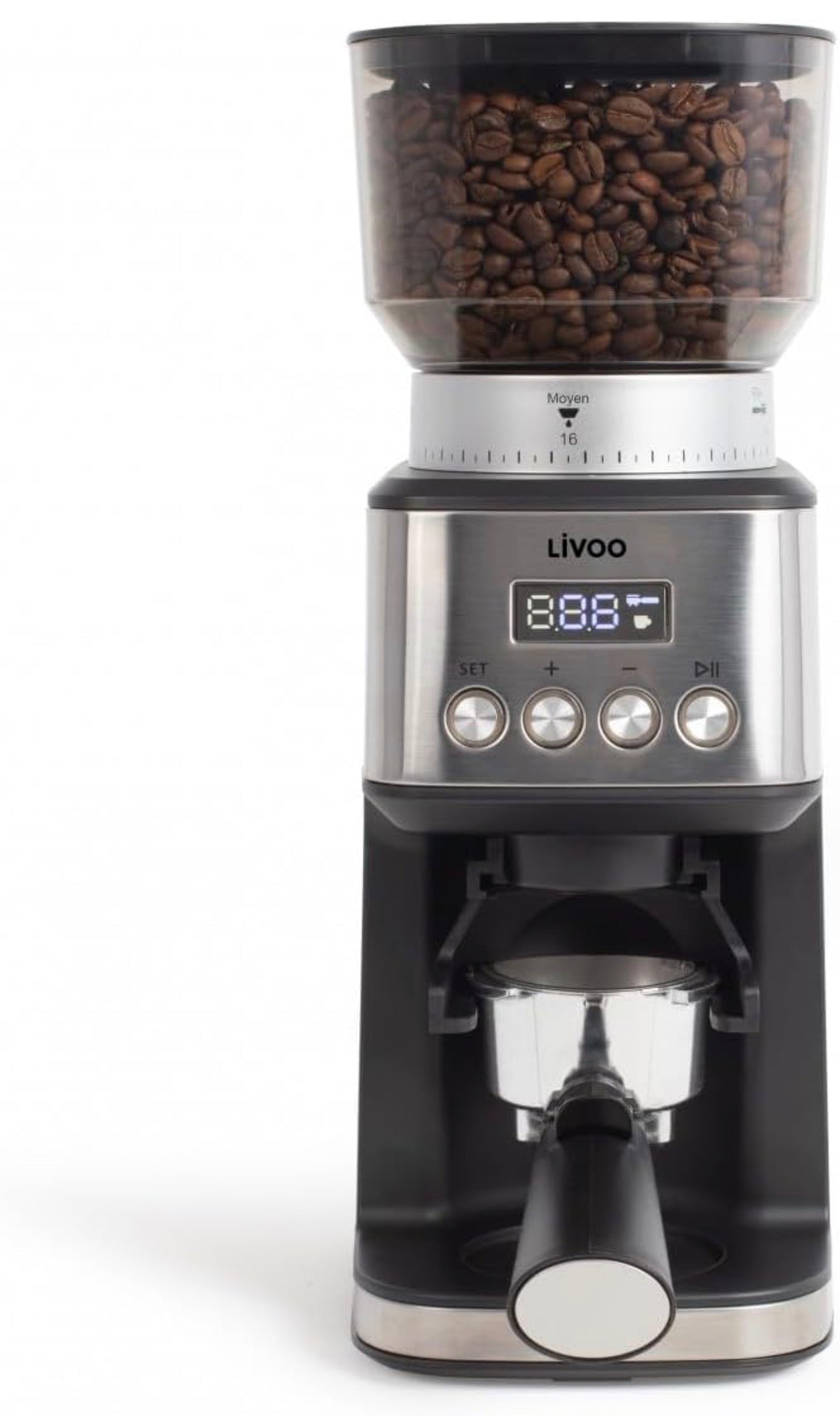 Livoo, Moulin à café électrique DOD191, Puissance 180 W, 600 tours par minute, 31 réglages de mouture, Capacité du réservoir à grains 320 g et café moulu 130 g, 10 tasses