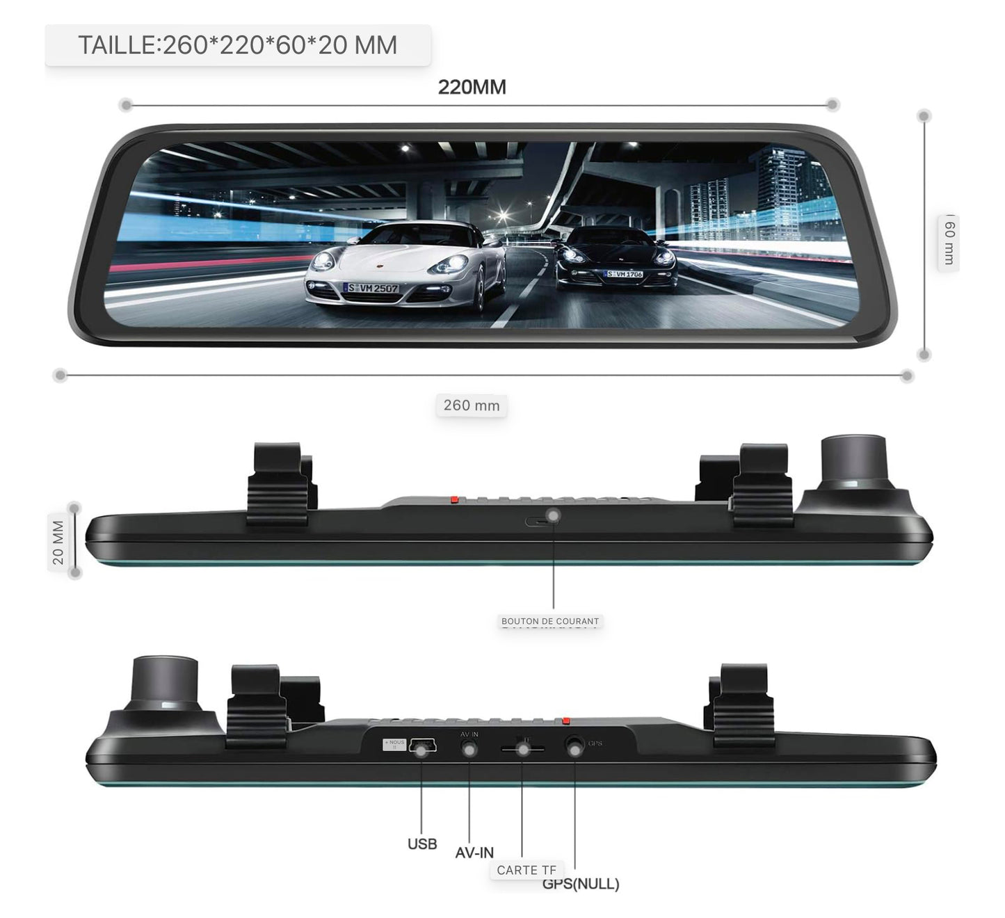 AWESAFE Rétroviseur Dashcam 1080P 10 pouces Caméra de voiture avant et arrière avec 170 degrés grand angle WDR Vision nocturne Enregistrement en boucle Capteur G Détection de mouvement Mode de stationnement