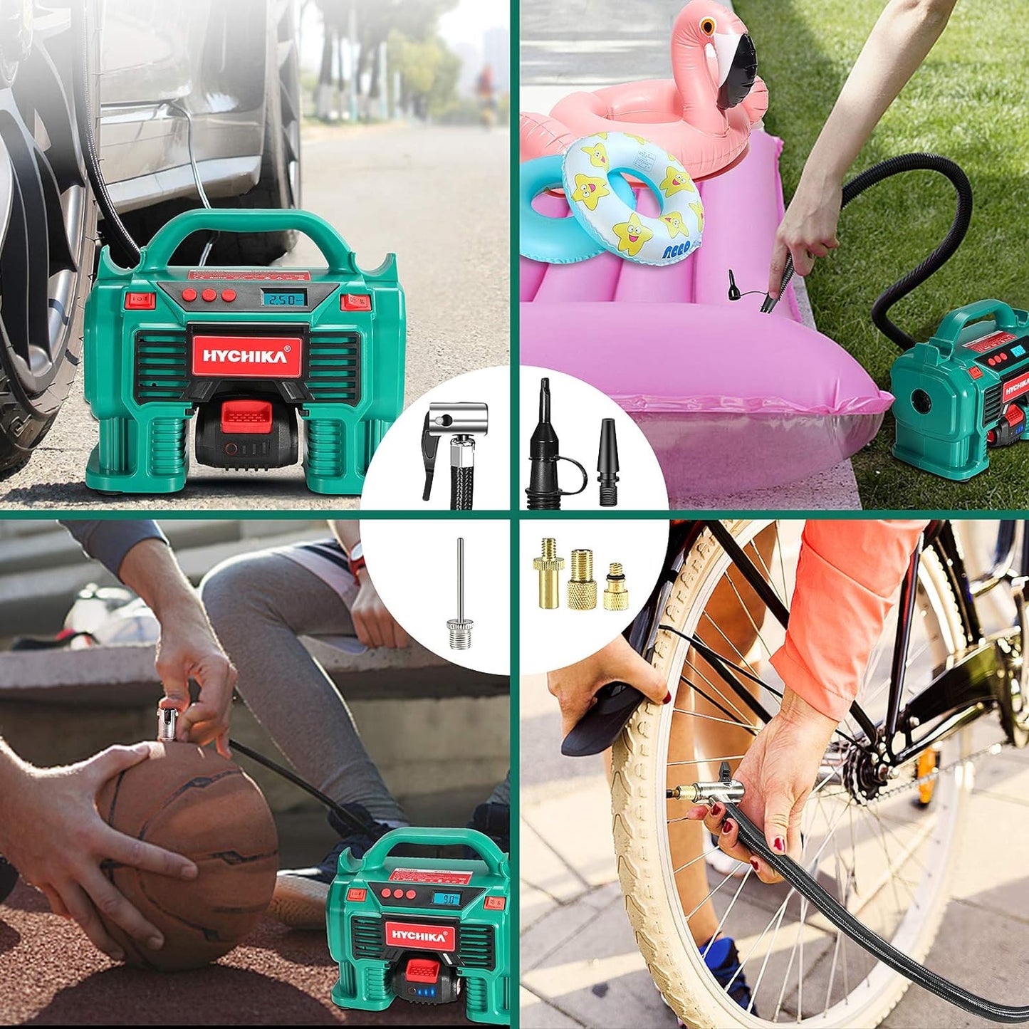 Compresseur d'air Portatif 18V HYCHIKA, Alimenté par 2A Batterie/Allume Cigare 2x2ah + chargeur neuf