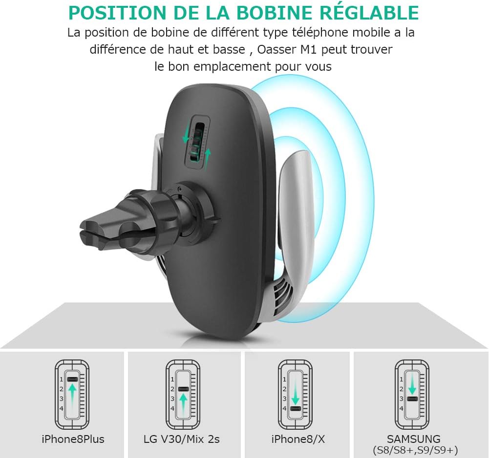 Oasser Chargeur Sans Fil de Voiture 10 W Chargeur à Induction de Voiture pour IPhone XS Max/XS/XR/X, IPhone 8/8 Plus, Nexus 7/6/5, Galaxy S9/S8/S8+/S7/S6 , Note 5 et Appareils Qi