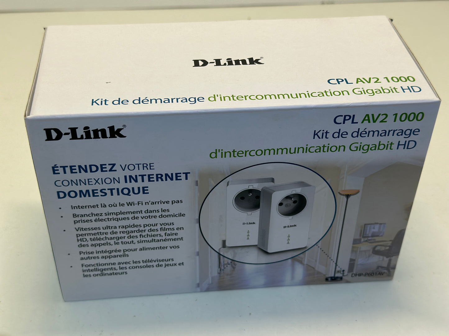 CPL 1000 mbps, Kit de 2 Adaptateurs HomePlug AV2 1000 HD prise intégrée- Idéal tv sans wifi neuf