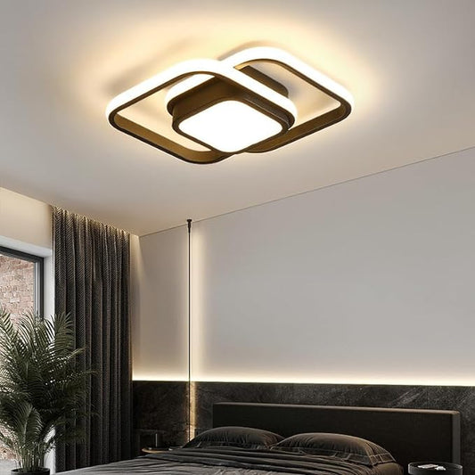 plafonnier moderne carré double anneau LED 36W noir 3 couleurs température dimmable ( variable) neuf