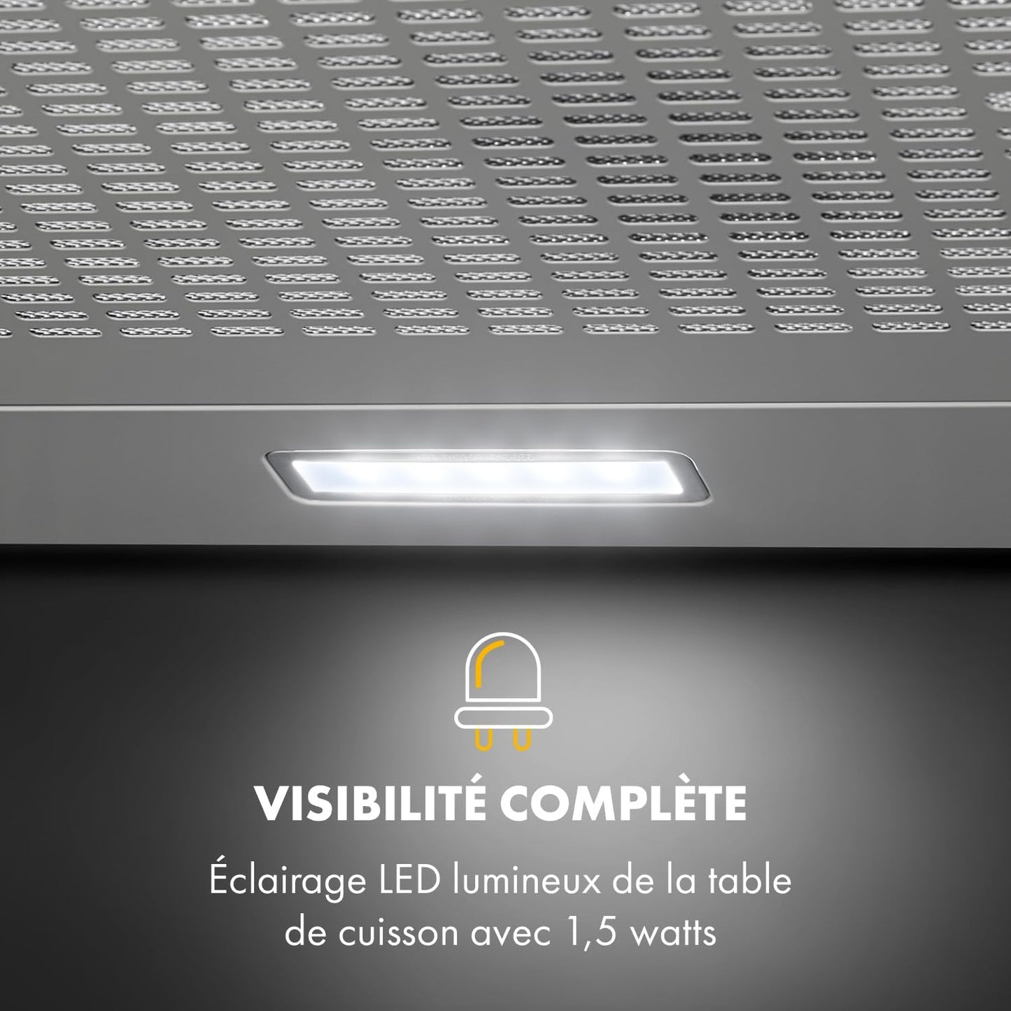 Klarstein Capannina - Hotte de cuisine aspirante, 166m³/h, 80W, 60 cm, 3 vitesses, Eclairage LED, 1 lampe x 1,5W, Panneau de commande tactile, Possibilité de recyclage d'air, Acier inoxydable, Argent [Classe énergétique C] neuf