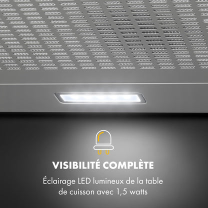 Klarstein Capannina - Hotte de cuisine aspirante, 166m³/h, 80W, 60 cm, 3 vitesses, Eclairage LED, 1 lampe x 1,5W, Panneau de commande tactile, Possibilité de recyclage d'air, Acier inoxydable, Argent [Classe énergétique C] neuf