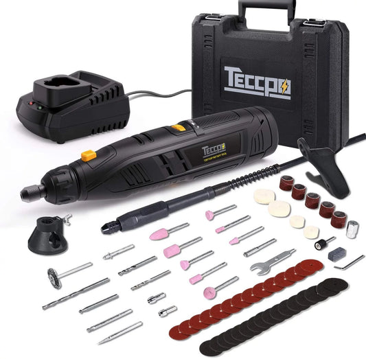 Outil Rotatif, TECCPO Outil Rotatif Multifonction Sans-fil 12V avec chargeur, 5000-28000RPM Vitesses Réglable, 4 Adaptations 80 Accessoires pour Découper, Poncer, Percer, Nettoyer