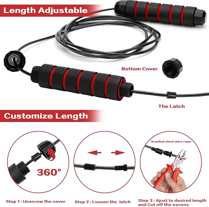 Corde à sauter réglable pour hommes, femmes, enfants – Corde à sauter pour exercice, brûler les graisses, entraînement à la maison ou à la salle de sport