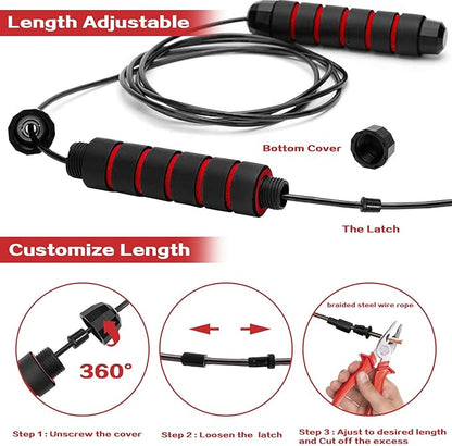 Corde à sauter réglable pour hommes, femmes, enfants – Corde à sauter pour exercice, brûler les graisses, entraînement à la maison ou à la salle de sport