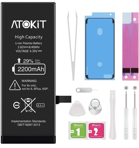 Batterie pour iPhone 6S 2200mAh, ATOKIT Haute Capacité 6S Batterie Interne de Replacement avec Kit D'outils de Réparation Professionnel, Garantie 2 an (iPhone 6S)