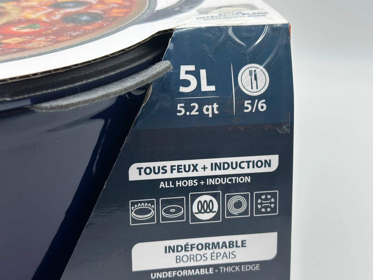 SITRAM Cocotte induction fonte émaillée recyclée ronde 5 L bleu/rouge 25 x 12 cm neuve