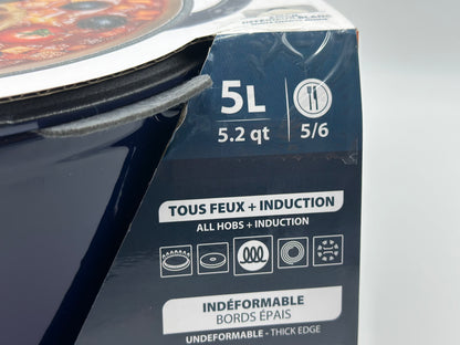 SITRAM Cocotte induction fonte émaillée recyclée ronde 5 L bleu/rouge 25 x 12 cm neuve
