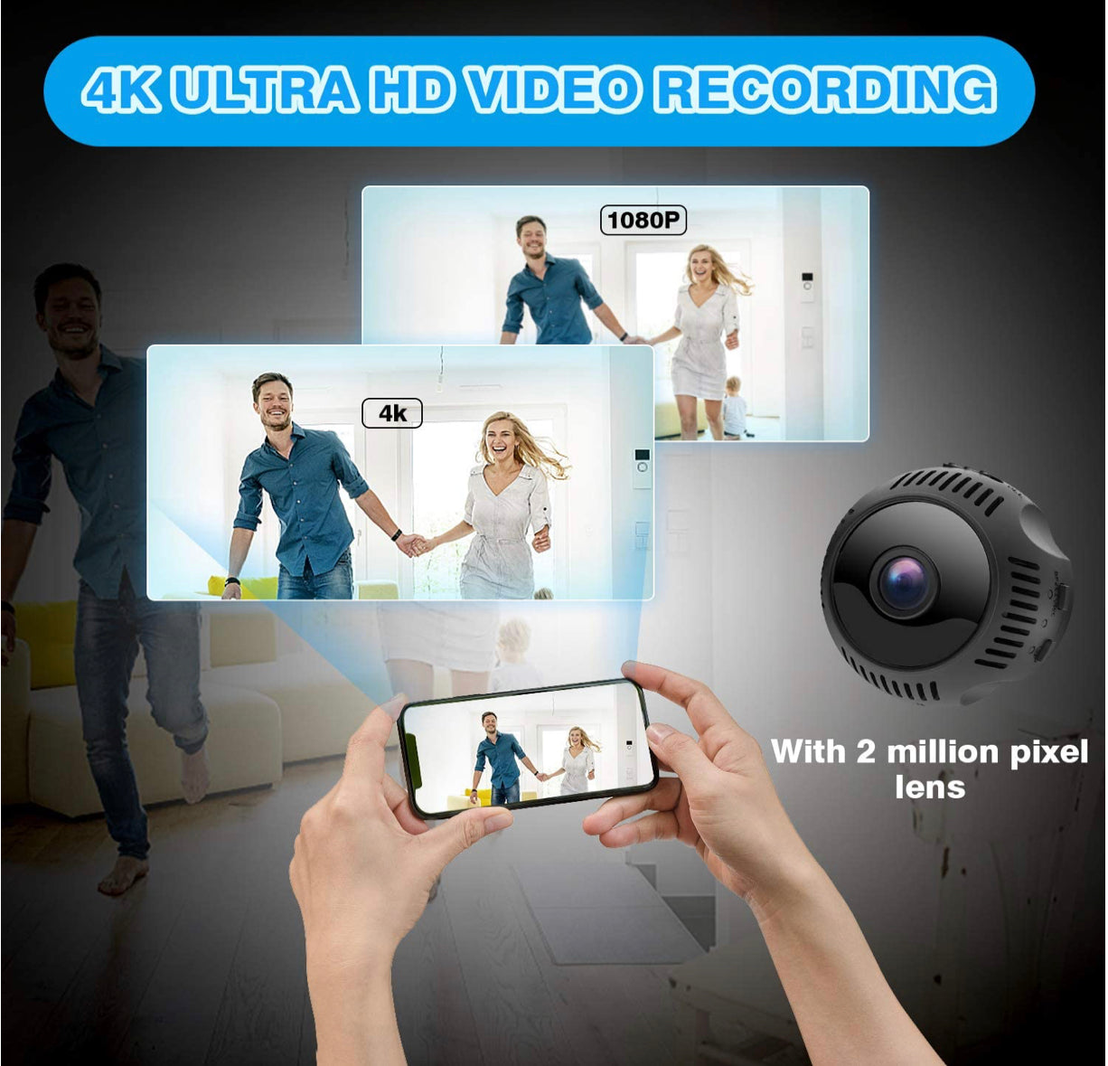 Mini Caméra WiFi, HD 1080P WiFi avec Vision Nocturne Détection de Mouvement Grand Angle 160° neuve